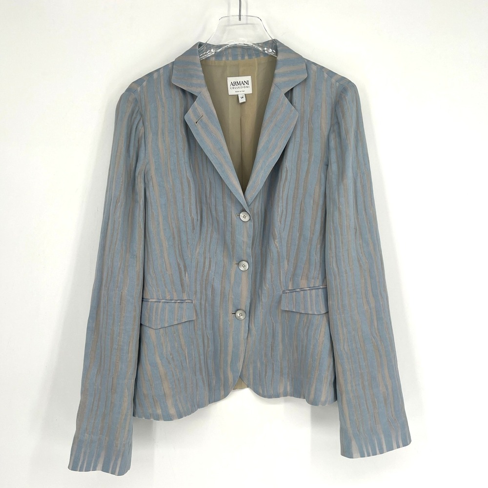 Armani Collezioni Blazer Womens 14 Linen Silk‎ Animal Print Preppy Designer